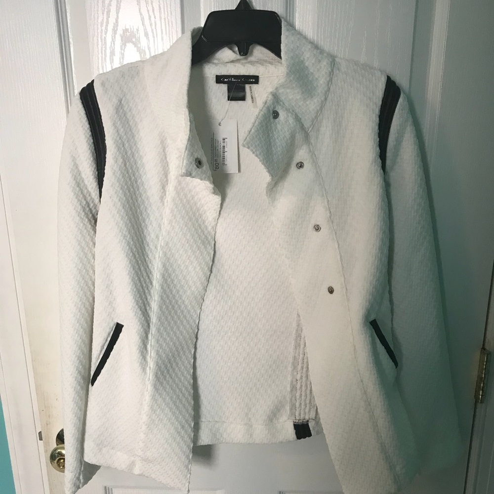 White textured high collar jacket.